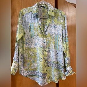 Zara Light Green & Light Blue Floral Patchwork Button-Down Shirt